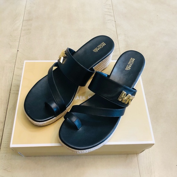 MICHAEL KORS SIDNEY ESPADRILLE  BLACK WEDGE SANDALS SIZE 10 M - Picture 12 of 14